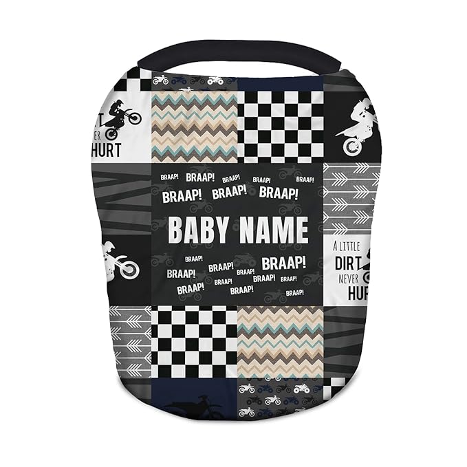 Personalized Baby Car Seat Covers with Name, Custom Nursing Cover Breastfeeding for Babies, Carseat Canopy for Boys and Girls, Infant Stroller Cover, Breathable Carseats Cover(Dirt Bike Motocross)