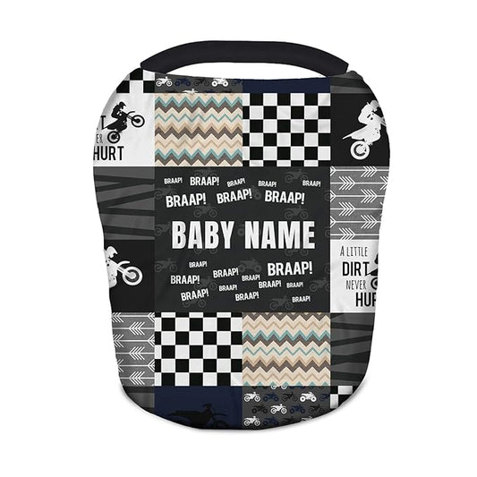 Personalized Baby Car Seat Covers with Name, Custom Nursing Cover Breastfeeding for Babies, Carseat Canopy for Boys and Girls, Infant Stroller Cover, Breathable Carseats Cover(Dirt Bike Motocross)