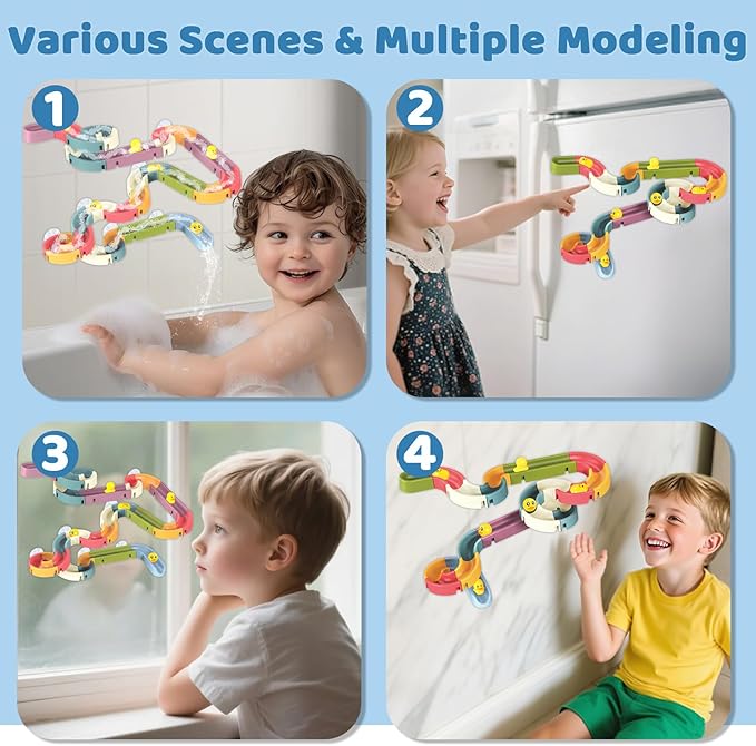 48PCS Toddler Bath Toys for Kids Ages 3-5,DIY Duck Slippery Slide Track Baby Bath Tub Toys with Suction Cups, for Baby Infant Boys Girls Bath Time Ages 2 3 4 5 6 7 8Years Old