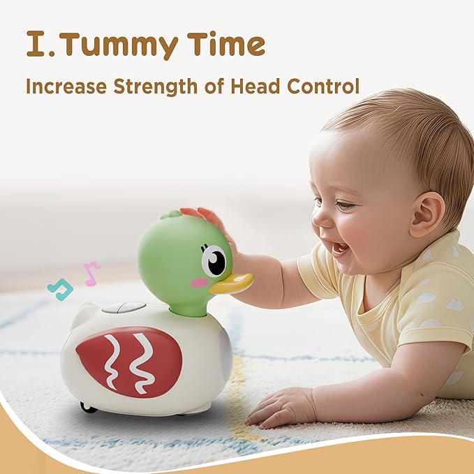 iPlay, iLearn Baby Musical Duck Toy, Infant Tummy Time Crawling Toy, Toddler Music Duck W/Light Sound 6-12 Month, Sensory Development Learning First Birthday Gift 7 8 9 10 Month 1 Year Old Boy Girl