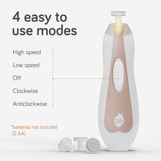 Cherish Baby Care LED Baby Nail Trimmer Electric - Auto-Safety Stop Baby Nail Clippers, Bi-Directional Electric Baby Nail File with 2 Speeds & 6 Filing Discs, Newborn Essentials (+ Travel Case)