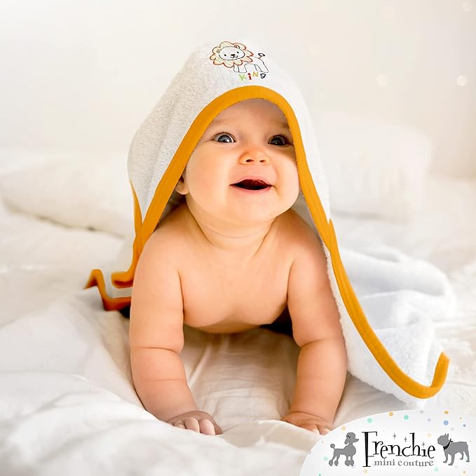 Frenchie Mini Couture, Hooded Bath Towels for Babies, 80% Cotton/20% Polyester, Wild Animal Design Baby Bath Towel Set, Boy, Pack of 3