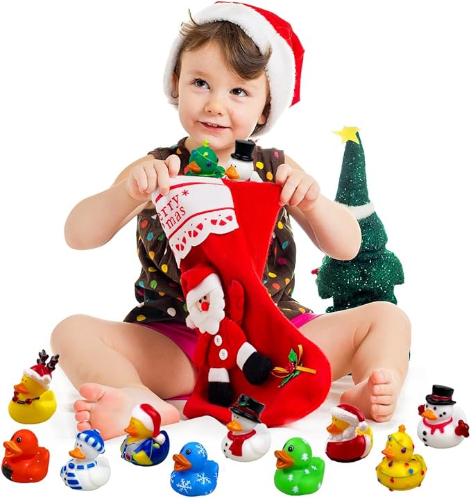 24 Pack Christmas Rubber Ducks Bath Toys for Kids Boys Girls Toddlers Christmas Party Favors Stocking Stuffers Gifts
