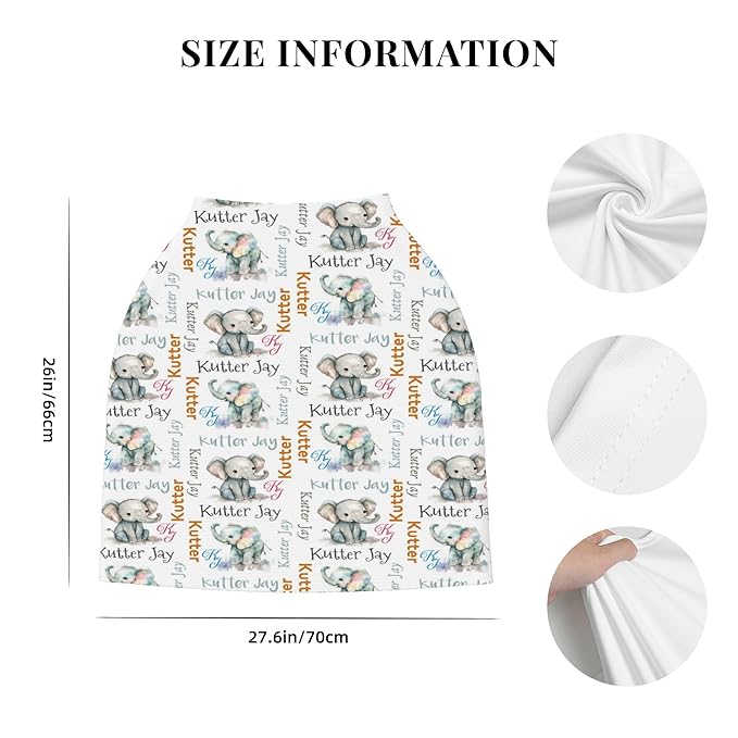 Personalized Elephant Baby Car Seat Cover with Name,Multi-Use Canopy for Nursing, Strollers,Shopping Carts,Customized Breastfeeding Cover, Full Privacy,Infant Stroller Cover