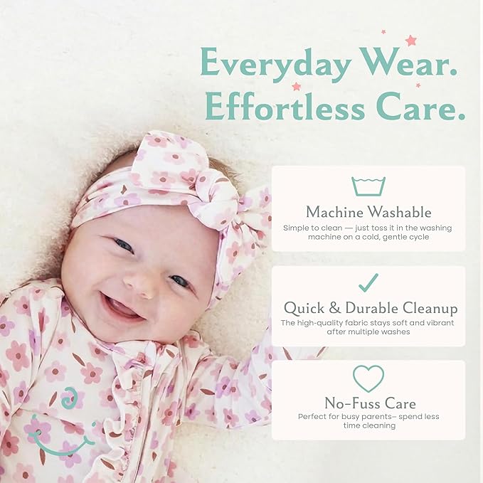 Caden Lane Baby Headwrap with Knotted Bow, Soft & Stretchy Bamboo Viscose, Comfortable Infant Hairband for Newborn & Toddler Girls, Ideal Gift for Baby Shower & Milestone Celebration, Blushing Blooms