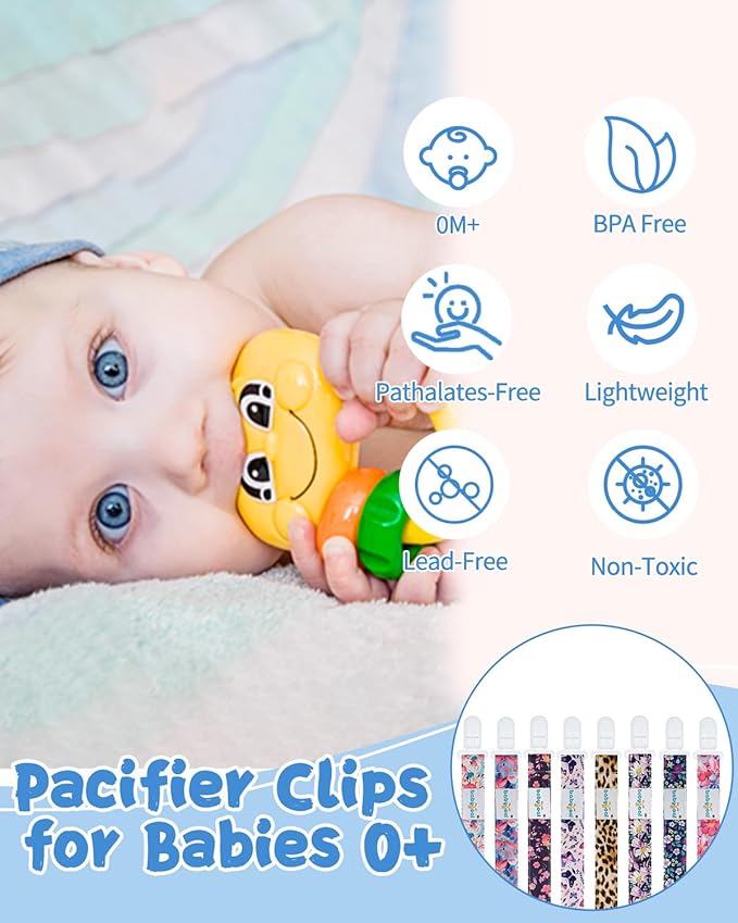 babygoal Flower Pacifier Clips, 8 Pack Binky Paci Holder Clips Fits for Most Baby Pacifiers and Binkies