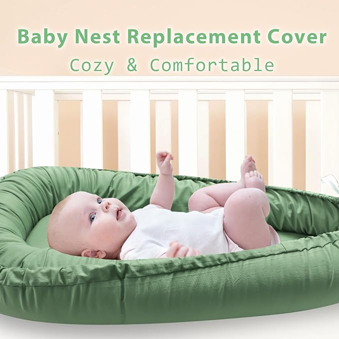 Hooyax Baby Lounger Cover Only, 100% Cotton Newborn Nest Cover, Soft Portable Baby Nest Replacement Cover for Boys Girls, Breathable Infant Lounger Covers, Baby Essential (Green)