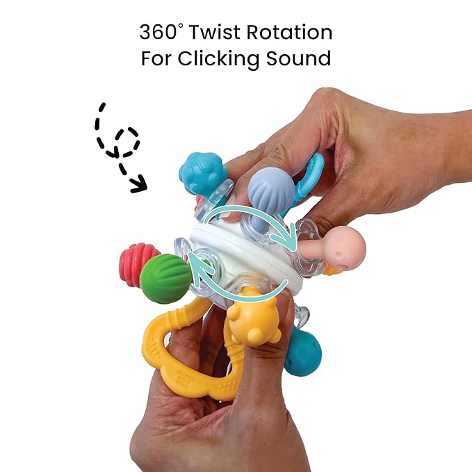 Lulyboo Baby Toy Ball Teether - Soft, BPA-Free, Textured, Colorful, Lightweight, Portable Baby teether for Soothing Sore Gums, Promoting Motor Skills & Sensory Play, Safe for on-the-go use