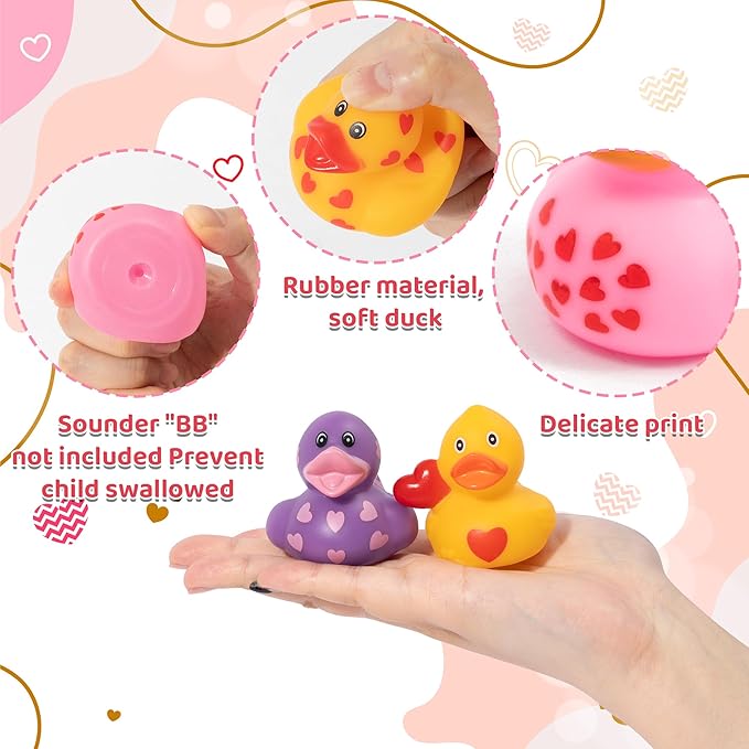 H1vojoxo Valentine’s Day Rubber Ducks - 30 Set Valentine's Day Rubber Ducks for Cruise Valentines Party Favor Duckies Cruise Duck Tags Kits for Pool Bath Toy Goodie Bag Fillers Classroom Exchange Gift