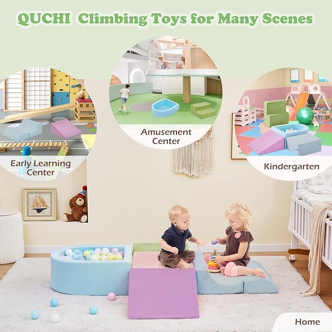 QUCHI 5-Piece Climbing Toys for Toddlers, Toddler Climbing Toys Indoor with Foam Ball Pit (Balls not Included), Soft Foam Climbing Blocks Set Indoor Play Gym for Crawling and Sliding