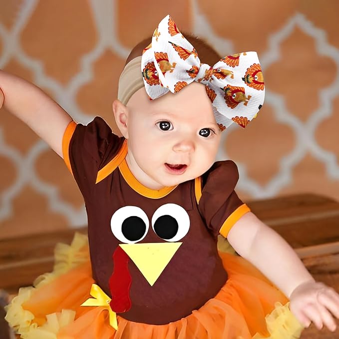 Thanksgiving Fall Baby Girl Bows Turkey Headbands for Baby Girls Waffle Knotted Bows Handmade Infant Headbands 2PCS Autumn Holiday Gifts