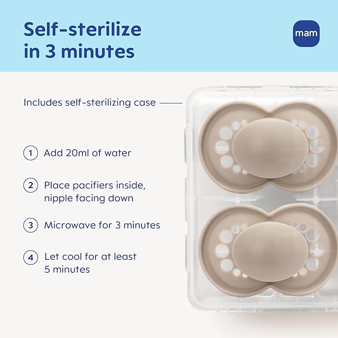 MAM Original Latex Baby Pacifier 6-16 Months, Binky for Newborn Babies, BPA-Free Skin Soft Silicone Nipple, Easy to Clean, Developed with Medical Experts, 2 Count, With Sterilizer Case, Made in Europe