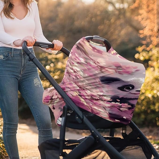 GIFTPUZZ Panda Nursing Cover for Breastfeeding, Car Seat Cover Nursing Scarf, Shopping Cart Stroller Covers, Soft Car Seat Canopy Breathable Multipurpose Design Light Blanket Stroller Cover