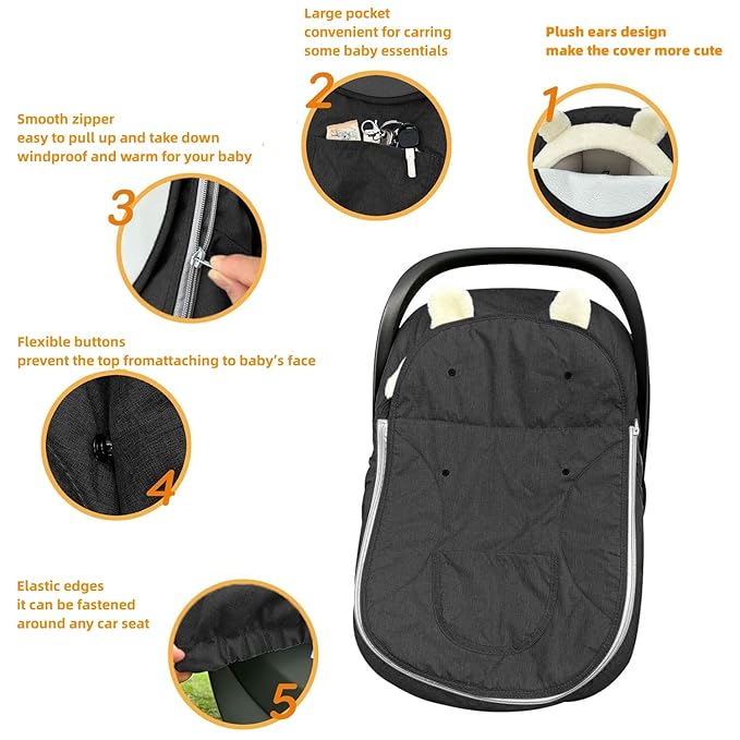 Winter Car Seat Cover for Babies - Keeps Baby Warm & Cozy, Universal Fit for All Seasons