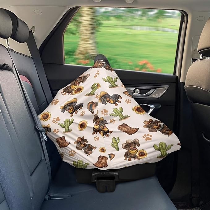 AFPANQZ Dachshund Cactus Baby Car Seat Cover Stretchy for Baby Girls Nursing Breastfeeding Covers Shopping Cart High Chair Stroller Covers Infinity Scarf Sunshade Car Seat Canopies