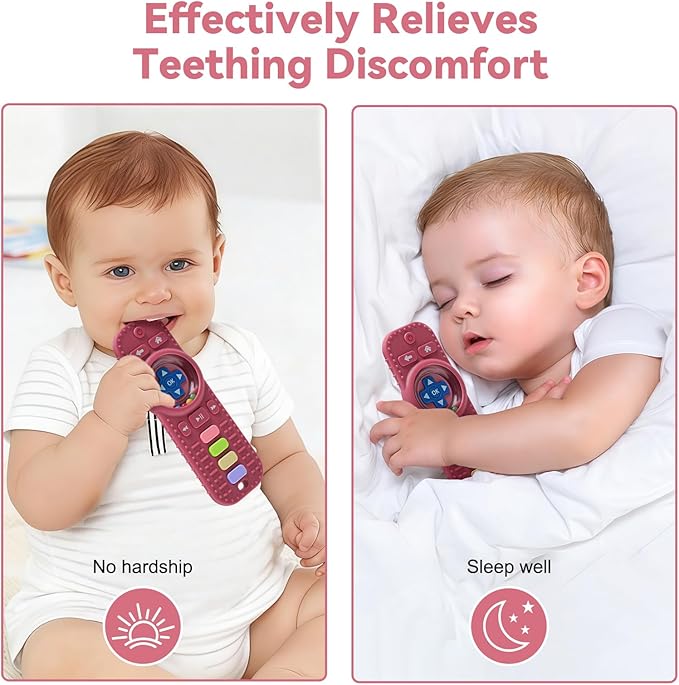 Baby RattlesTeething Toy for Babies 3-6-12 Months, Teething Relief, Silicone Infant Teethers TV Remote Shaped, Toddlers Sensory Toys, Newborn Must