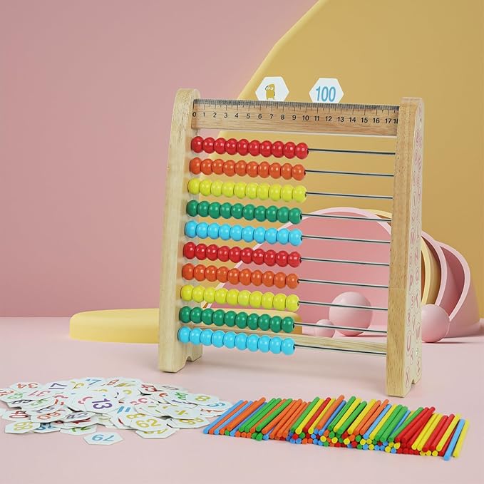 Abacus Toys for Kids, Math Toy with Number Cards 1-100 Counting Sticks,Ruler,Alphabets,Colorful Educational Learning Toys for Homeschool Supplies,Counting Skills, for 3+ Years Old