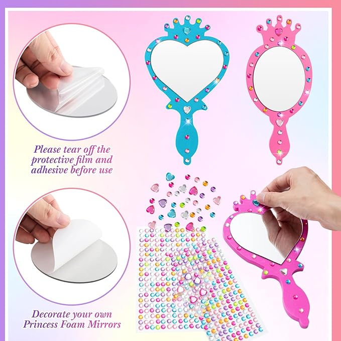 Geetery 20 Pcs Unbreakable Kids Mirror DIY Decorate Your Own Princess Mirror Mermaid Princess Foam Small Crafts for Princess Party Decorations(Multicolor)