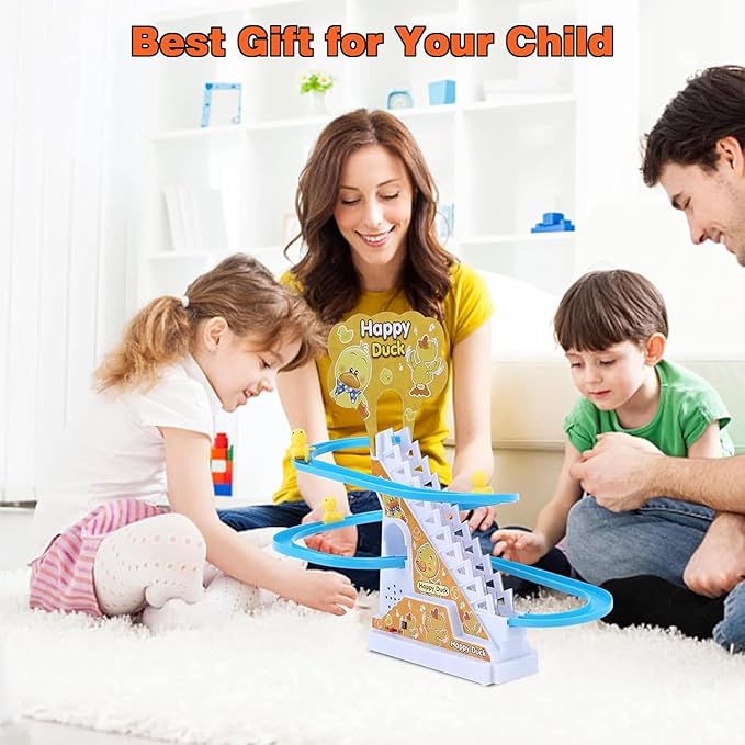 Small Ducks Climbing Toys, Electric Llittle Duck Climbing Stairs Toy, Funny Duck Roller Coaster Track with 9 Ducks LED Lights & Music Button, Small Duck Slide Toy for Children Kids and Baby
