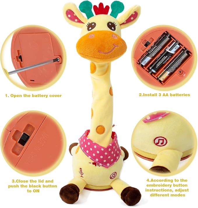Dancing Talking Giraffe Plush Toy, Funny Singing Recording & Repeating Musical Giraffe, Unique Valentine's Day Gift for Girlfriend Boyfriend, Interactive Fun for Baby Toddlers Kids(Yellow)