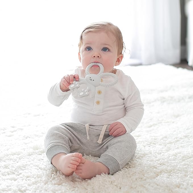 Dr. Brown's Flexees Teether, Gray Bunny, Soft 100% Silicone Baby Teether, BPA Free, 3m+, 1 Pack