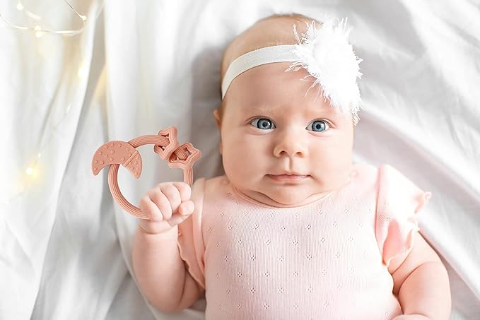 Silicone Baby Teething Toy, Silicone Baby Teether for Babies 3 Months+, BPA Free, Boys Girls Shower, Birthday, Christmas Gifts (Cotta)