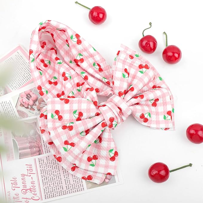 Baby Girl Headbands 7’’ Pink Bows Cherry Baby Girls Hair Accessories Summer Outfits for Newborn Infant Toddler Clothes