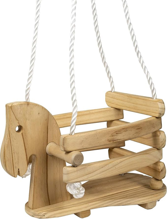 Horse Shaped Infant Swing Wooden Toddler Swing for Indoor/Outdoor Play, Bucket Seat Design, Safe & Comfortable for Ages 12-36 Months, Includes Durable 78-inch Ropes, Perfect for Playsets