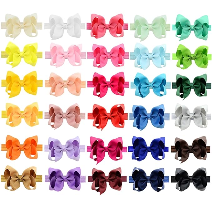 WillingTee Baby Girls 4.5 Inch Grosgrain Ribbon Boutique Hair Bows Headband, 30 Colors - Fantastic Hair Accessories for Baby Girls, Infants, Toddlers, Kids, Children & Teens