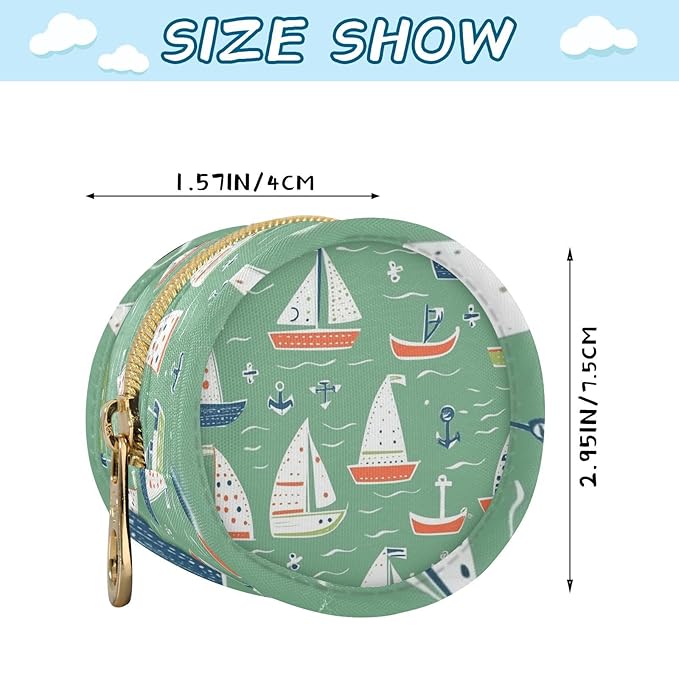 Pacifier Holder with Clip Pacifier Case for Diaper Bag Round Baby Pacifier Pouch Box Bag Portable Green Sailboat and Anchor 01