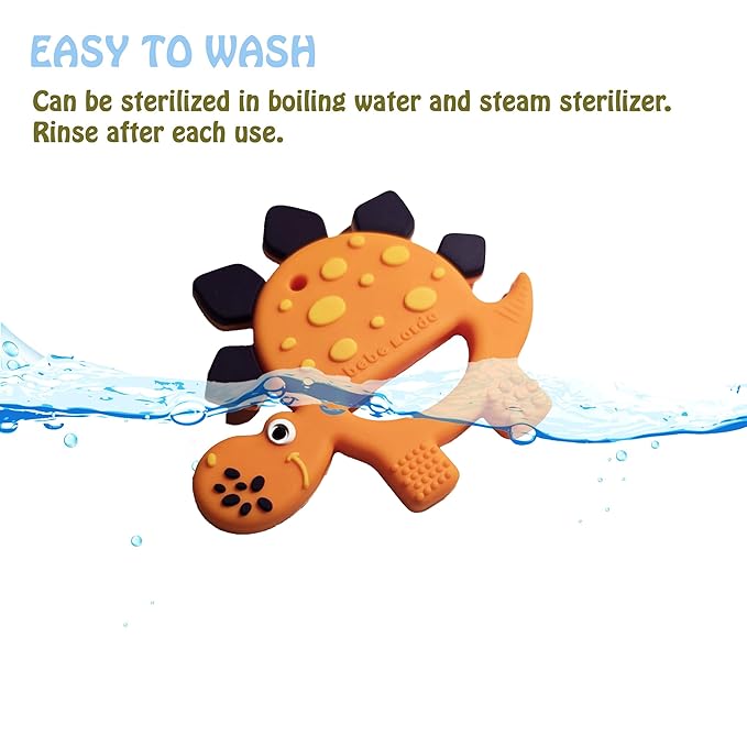 Bebe Mondo Dinosaur Baby Teething Toys 3–6 6–12 Months, Teethers for Babies 0–3–6–12 Months for Teething Relief, Baby Gift, Baby Teether Toys, Silicone Sensory Infant Toys, Soft-Textured- Dino Orange