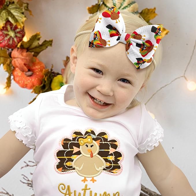 YanJie Thanksgiving Baby Headbands Turkey Printed Hair Bows for Girls Baby Hairbands Toddler Accessories Gift for Girls Infants Child Turmeric Bows