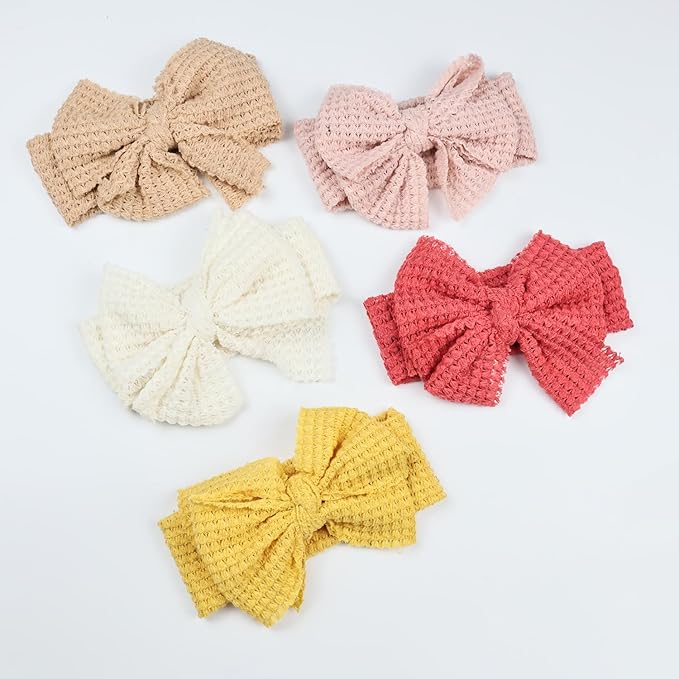 JIAHANG Baby Waffle Knitting Hair Bow Turban Knotted Head Wraps, Hair Bows Headbands for Infant Toddler Girls
