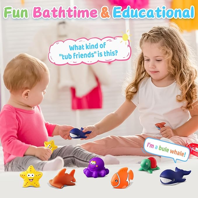 Toddler Easter Egg Fillers Color Changing No Hole Bath Toys for Kids Ages 1-3 4-8, Toddler Bath Toys Sea Creatures Easter Basket Stuffers Pool Bathtub Beach Water Toys Sea Animal with Drying Bag