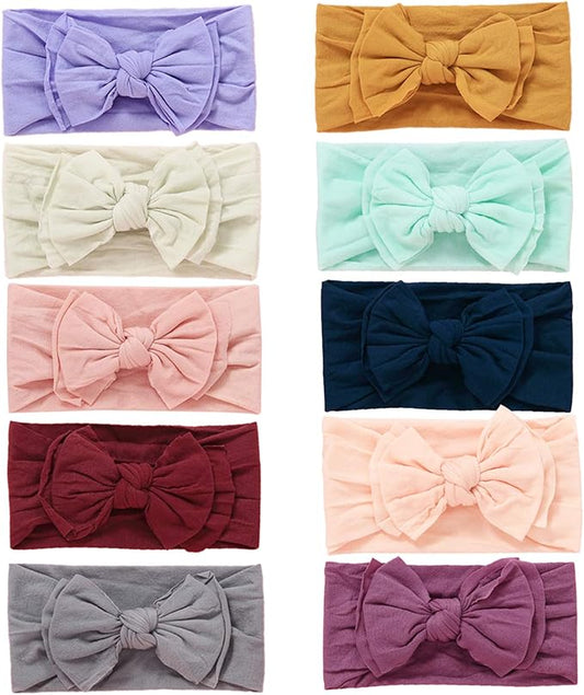 Mookiraer Baby Girls Headbands with Bows Handmade Hair Accessories Stretchy Hairbands for Newborn Infant Toddler Baby Essentials (Double Bows 12pcs)