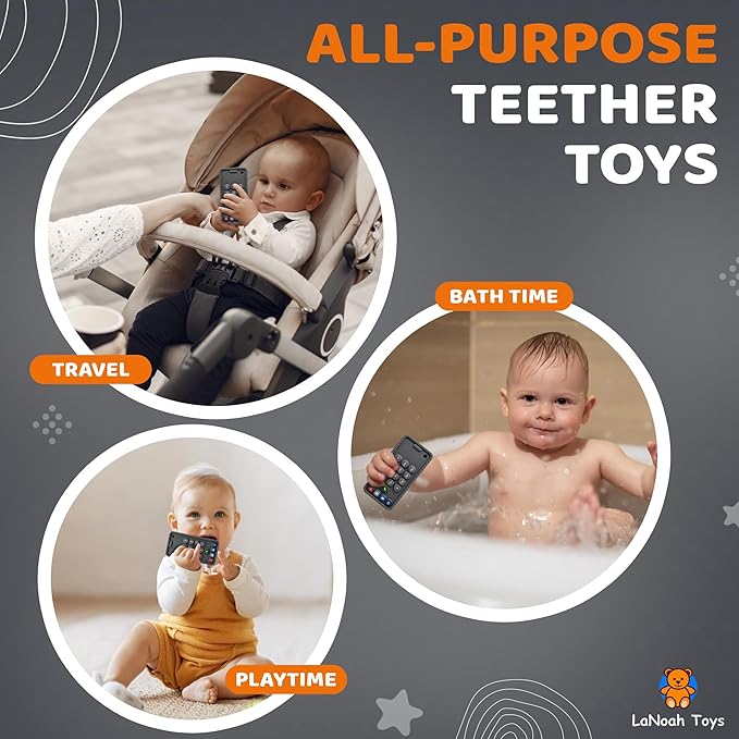 Baby Cellphone Teether: Soft BPA Free Teething Toy, Provides Relief for Your Little one While They are Teething. Gum Relief. Chew Toys (Dark Gray)