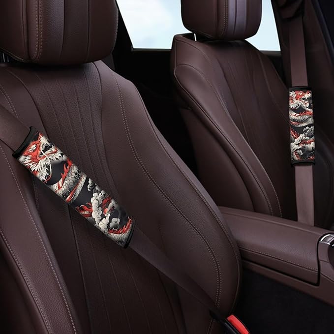 AFPANQZ 2 Pack Seat Belt Pads Cover Cool Dragon Print Safety Seatbelt Shoulder Strap Covers Cushion Harness Pads for Car Bags Soft Comfortable Universal Fit for Truck Vans Sedans SUVs