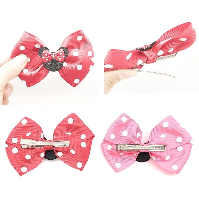 Hair Clip, Baby Girl Mouse Ears Hair Bows Clips, 4pcs Polka Dot Hair Accessory for Baby Kids Girls Women, Mice Hair Accessories for Glitter Party Princess Decoration Cosplay