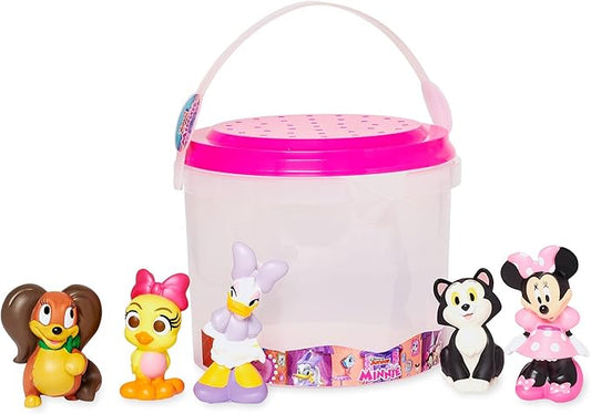 Disney Store Official Minnie Mouse Bath Toys Set - Includes 5 Detailed Toys with a Straining Storage Bucket - Bath Time Fun & Water Play Set for Kids