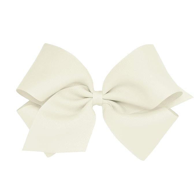 Wee Ones Girls' Classic Grosgrain Hair Bows with Plain Wrap Center, No-Slip Hair Clip, Handmade, Antique White, King