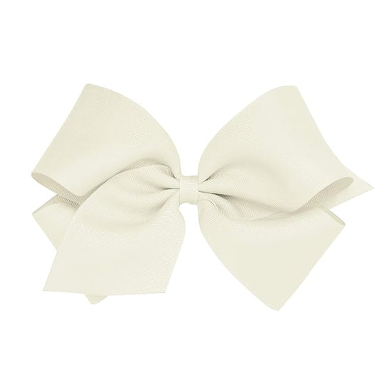 Wee Ones Girls' Classic Grosgrain Hair Bows with Plain Wrap Center, No-Slip Hair Clip, Handmade, Antique White, King