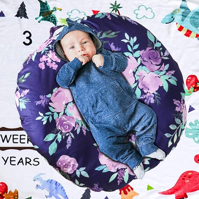 Dinosaur Lounger Cover, Lounger Cover Blue, Lounger Cover Boy, Breathable & Reusable Lounger Removable Slipcover for Newborn, Snugly Fit Baby Infant Lounger (Purple Flower)