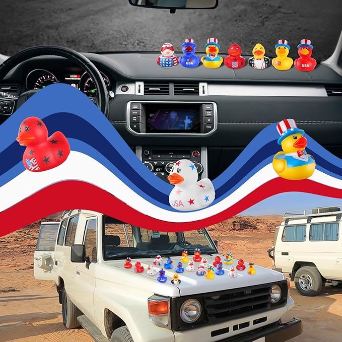 SCIONE Patriotic Rubber Ducks - 24 Pcs Independence Day Novelty Funny Squeeze Baby Shower Bathtub Ducks for Fourth of July Party Supplies