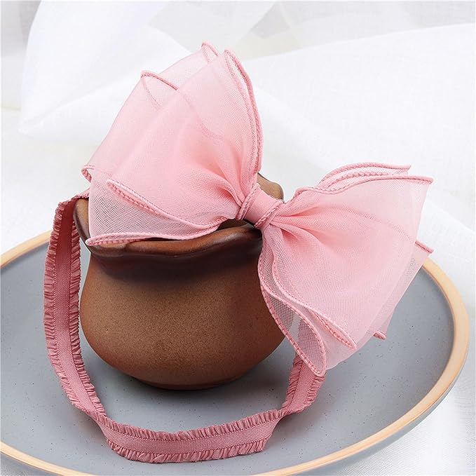 Cute Lace Bow Baby Girls Headbands Large Knot Hair Band Soft Chiffon Hairband Elastic Shower Hair Accessories for Newborn Infant Toddler Kids (Pink A, Elastic)