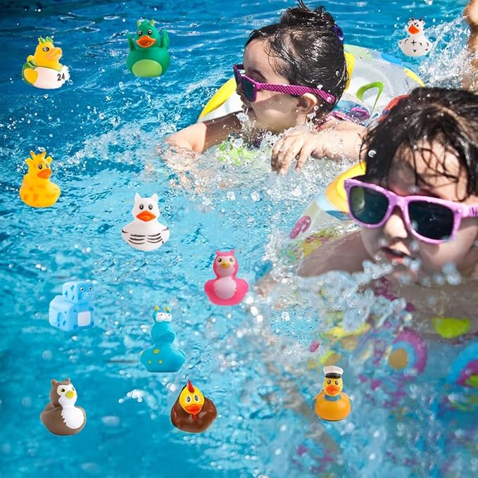 Assorted Rubber Duck Small Rubber Ducks in Bulk Baby Shower Bath Toy for Kids Toddler Birthday Christmas Party Favors Stocking Stuffers Classroom Incentives (Assortment Ducks 12pcs)