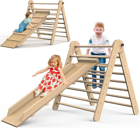 Triangle Climbing Toys, Stable Climbing Toys for Toddlers with Climbing and Sliding Ramps, 2 in 1 Foldable Wooden Activity Triangle Climber, Safety Indoor Kids Climbing Toys for Toddlers