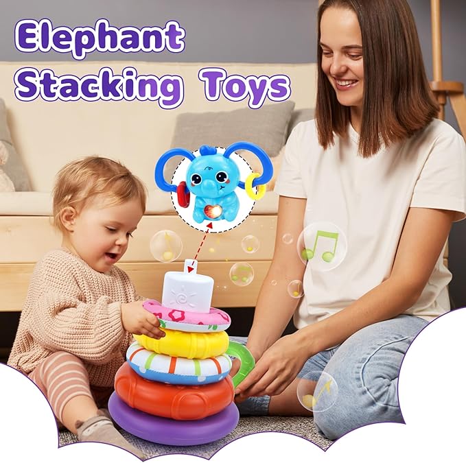 usrela 5 in 1 Baby Toys for 9 12 18 Month, Learning Toy for Babies 6-12 Months, Baby Busy Cube, Stacking&Sensory, Pull String&Piano Xylophone Toy, Birthday Gift for 7 8 9 Month