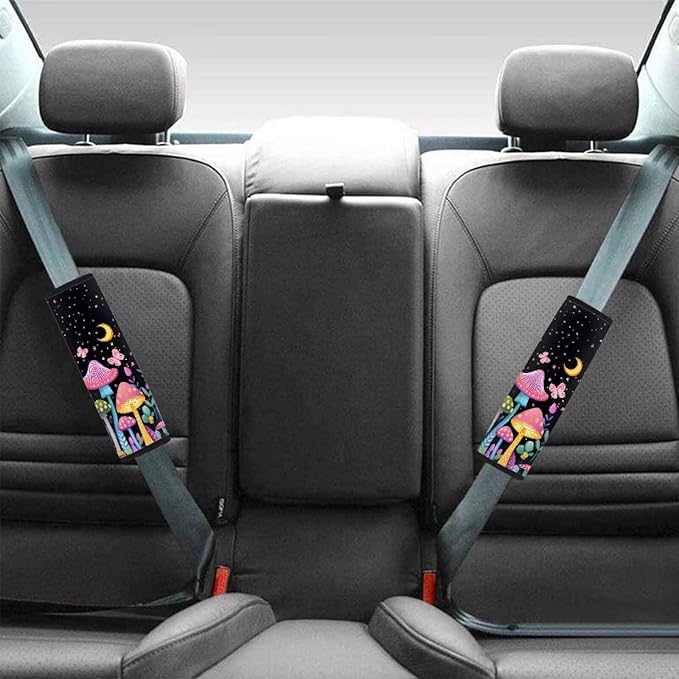 Mushroom Seat Belt Shoulder Strap Covers Pad for Car Butterfly Auto Seat Belt Cushion Pads 4 Packs Car Seat Straps Shoulder Pads Universal Safety Strap Cover for Auto SUV Truck Airplane