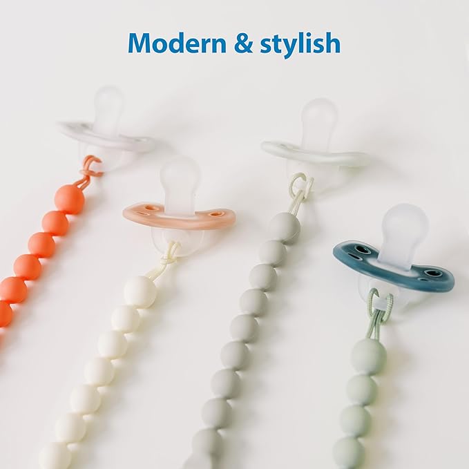 Dr. Brown's Silicone Pacifier Clips, Universal Fit Strap for Pacifiers, Pink/Ecru, BPA Free, 0-18 Months, 2-Pack