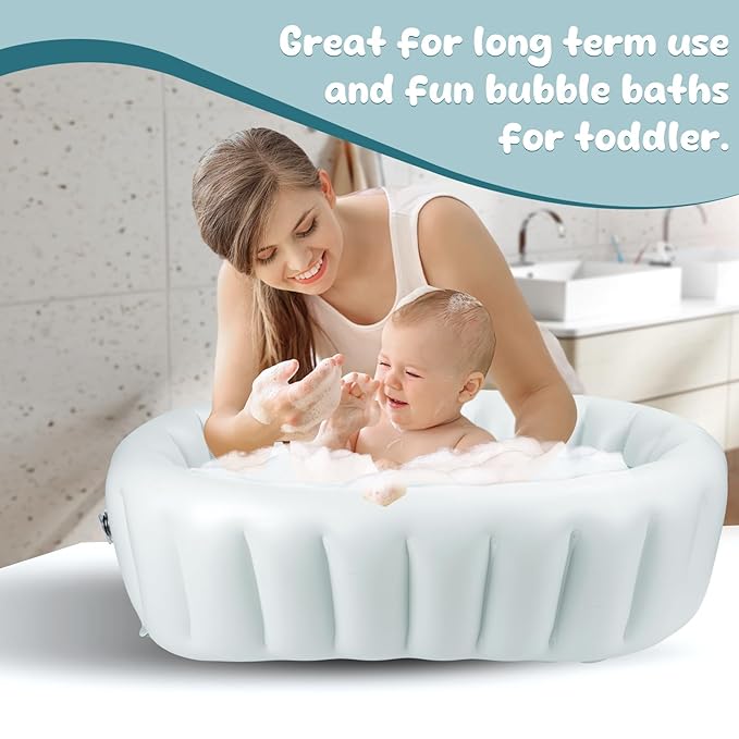 TOSGN Baby Bath Tub Inflatable Bathtub, Travel Foldable Portable Bathtub for Infant and Newborn to Toddler, Blow Up Bathtub for Boys and Girls 0-18 Months, Air Pump Included, Blue